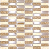 Mosaico de vidrio de piedra natural de color beige brillante pared de la cocina cuarto de baño ducha - MOS87-SM128_f