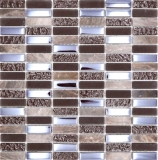Mosaico de vidrio de piedra natural marrón brillante pared cocina baño ducha - MOS87-SM138_f