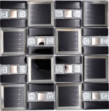 Mosaico de vidrio mosaico azulejo negro plata brillante pared cocina baño ducha MOS88-SQ78_f