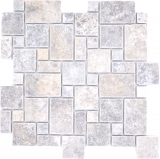 Azulejos de mosaico de piedra natural travertino blanco gris mate pared suelo cocina baño ducha MOS40-FP47_f