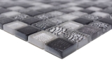 Muestra de mano mosaico de vidrio mosaico azulejo negro brillante cebra pared cocina baño ducha MOS68-WL24_m