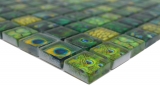 Muestra de mano mosaico de vidrio mosaico azulejo verde brillante pavo real pared cocina baño ducha MOS68-WL84_m