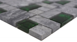 Muestra de mano piedra natural mosaico de vidrio gris con verde brillante pared suelo cocina baño ducha - MOS88-0405_m