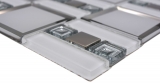 Muestra de mano mosaico de vidrio mosaico azulejo blanco plata brillante pared cocina baño ducha MOS88-SQ98_m