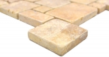 Muestra de mano azulejos de mosaico de piedra natural travertino amarillo dorado mate pared suelo cocina baño ducha MOS40-FP51_m