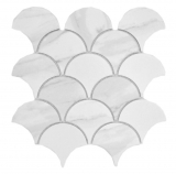 Abanico mosaico cerámica Cararra escama pez blanco gris mate MOS13-FS0102