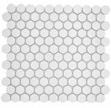 Mosaico cerámico Button Loop Penny Round uni blanco mate MOS10-0111GR