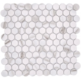 Mosaico de cerámica Button Loop Penny Round Calacatta blanco gris-marrón mate MOS10-1112GR