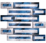 Mosaico de vidrio mosaico azulejo 2D-look negro azul gris sombreado MOS88-W9