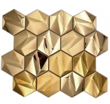 Acero inoxidable hexágono mosaico azulejos 3D acero oro brillante/mate MOS128-GO