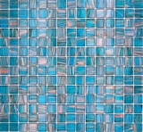 Azulejo de mosaico de vidrio azul turquesa perla genciana cobre iridiscente MOS230-G62