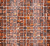 Azulejo de mosaico de vidrio marrón oscuro dorado cobre iridiscente MOS230-G36