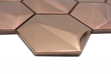 Mano patrón de acero inoxidable hexágono mosaico azulejos 3D acero oro rosa brillante/matt MOS128-BR_m