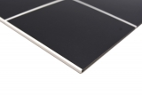 Muestra de mano estera de mosaico autoadhesivo metal negro aspecto azulejo con junta blanca MOS200-B03_m