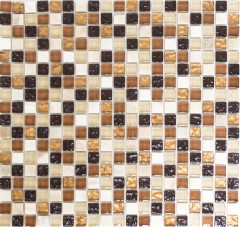 Mosaico de vidrio mosaico de piedra natural azulejo beige marrón crema ocre naranja salpicadero cocina - MOS92-1206