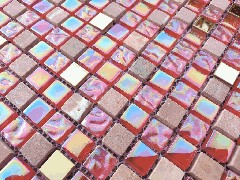 Muestra de mano mosaico azulejo Translúcido rojo oro rosa Mosaico de vidrio Piedra de cristal EP rojo oro rosa MOS92-1208_m