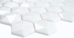 Muestra de mano Hexágono ECO uni blanco 3D azulejo de pared espejo cocina ducha baño MOS11-AR01_m