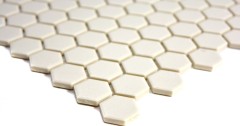 Muestra de mano azulejo mosaico cerámica blanco hexágono beige claro sin esmaltar MOS11A-1202-R10_m