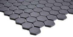 Muestra de mano azulejo mosaico cerámica hexágono negro sin esmaltar MOS11A-0304-R10_m