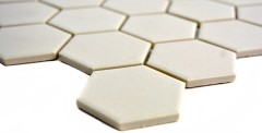 Muestra de mano azulejo mosaico cerámica blanco hexágono beige claro sin esmaltar MOS11B-1202-R10_m