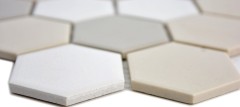 Muestra de mano azulejo mosaico cerámica hexágono blanco beige claro gris claro sin esmaltar MOS11B-1122-R10_m