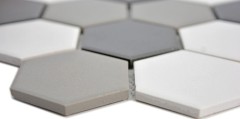 Muestra de mano azulejo mosaico cerámica hexágono blanco gris negro sin esmaltar MOS11B-0123-R10_m