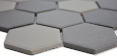 Muestra de mano azulejo mosaico cerámica hexágono gris gris oscuro negro sin esmaltar MOS11B-2313-R10_m