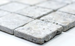 Muestra de mano mosaico azulejo travertino piedra natural blanco gris plata Travertino antiguo MOS43-47048_m