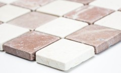 Muestra de mano mosaico azulejo mármol piedra natural crema beige rojo aleatorio MOS42-1004_m