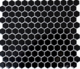 Hexagonal hexágono mosaico azulejo de cerámica mini negro brillante pared azulejo baño azulejo backsplash cocina - MOS11A-0302