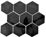 Azulejos de mosaico de cerámica hexágono negro brillante azulejo de la cocina WC azulejo del baño MOS11F-0301_f | 10 esteras de mosaico