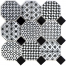 Octagonal mosaico de azulejos de cerámica MISTO blanco brillante negro mosaico pared cocina splashback MOSOcta-0301