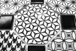 Muestra de mano mosaico azulejo cerámica octágono MISTO blanco brillante negro mosaico pared cocina splashback MOSOcta-0301_m