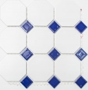 Octagonal mosaico azulejo cerámica blanco mate azul cobalto brillante mosaico pared cocina splashback MOSOcta-180