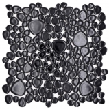 Pebble mosaico Pebbles gotas de cerámica negro brillante plato de ducha azulejo backsplash MOS12-0302