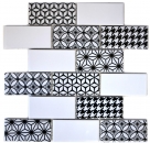 Azulejo de mosaico gris blanco negro azulejo del subterráneo backsplash cocina brillante MOS26M-0103_f