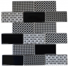 Mosaico de azulejos de cerámica blanco gris negro backsplash metro MOS26M-0301_f