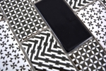 Muestra de mano mosaico azulejo cerámica blanco gris negro subway backsplash MOS26M-0301_m