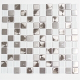 Mosaico de azulejos de acero inoxidable mosaico de vidrio de acero blanco plata mosaico de azulejos MOS129-0104