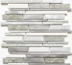 Mosaico azulejo cuarcita piedra natural aluminio gris plata beige claro compuesto tira azulejo pared - MOS49-XSA535
