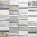 Mosaico backsplash cuarcita piedra natural aluminio plata gris claro beige rectángulo MOS49-505_f