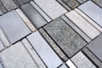 Muestra de mano mosaico azulejo cuarcita piedra natural aluminio gris plata beige claro rectángulo MOS49-505_m