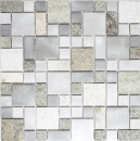 Mosaico azulejo cuarcita piedra natural aluminio plata gris claro beige combinación MOS49-525