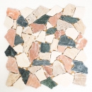 Mosaico de mármol de cantera de piedra natural crema beige rojo verde poligonal al azar salpicaduras azulejo backsplash cocina - MOS44-1204
