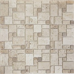 Travertino mosaico azulejos terraza pared piso piedra natural beige marrón backsplash cocina azulejos baño - MOS43-1212-15