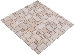 Muestra de mano mosaico azulejo travertino piedra natural combinación travertino beige MOS43-1212-15_m