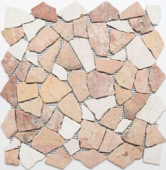 Mosaico de mármol de cantera de piedra natural de color beige rojo poligonal Rosso Crema azulejo backsplash pared de la cocina paneles - MOS44-30-130