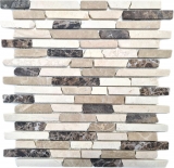 Mosaico Mármol Piedra Natural beige marrón crema Ladrillo Castanao Compuesto Palillos Backsplash Pared Cocina - MOS40-0195