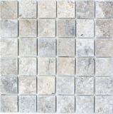 Mosaico de azulejos de travertino piedra natural blanco gris plata Antiguo Travertino MOS43-47048_f