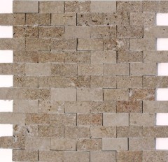 Travertino pared de piedra natural de nogal marrón ladrillo cara dividida 3D óptica azulejo backsplash azulejo de la pared azulejo de la cocina - MOS43-44248